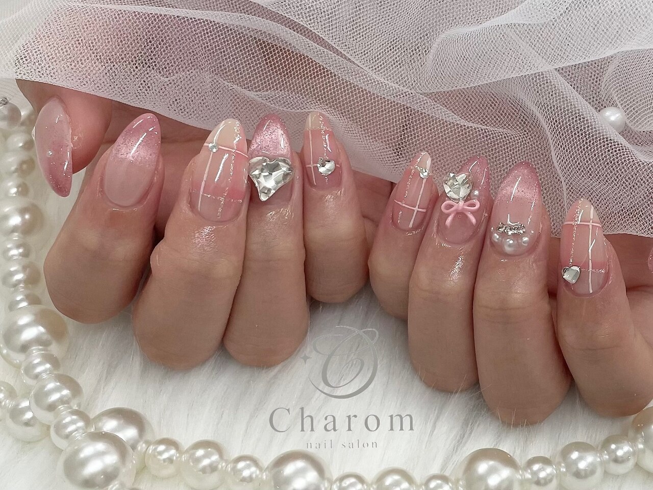 ネイルチップ ワンホン 薔薇 リボン ちゅるん ネイルチップ ワンホン 薔薇 リボン ちゅるん ネイルチップ ピンク