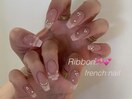 【Pink】フレンチ×リボン