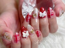 人気リボンパーツに赤のチェック柄、クリスマスモチーフを親指に