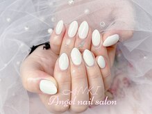 エンジェルネイルサロン(Angel nail salon)/ピンクミラーに白ベース追加