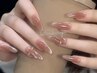 ロング【チップ長さだし】【SNS話題】ちゅるんベージュ×立体リボンネイル