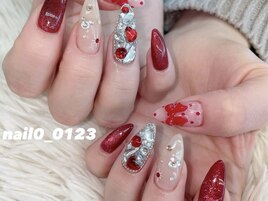 赤系ガーリーネイル