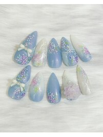リボンと紫陽花のネイル
