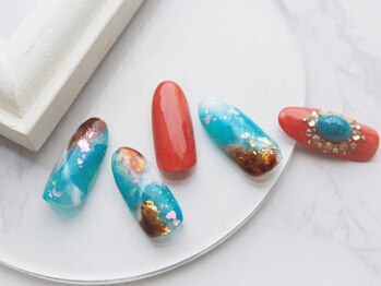 ネイル スパ ココプラス(Nail spa Cocoplus)/テラコッタ×ターコイズネイル