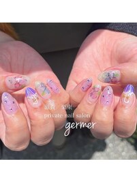 紫陽花と傘で梅雨ネイル！