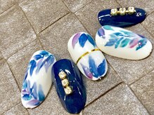 ビービーネイル(BB)/ブルーなボタニカルネイル