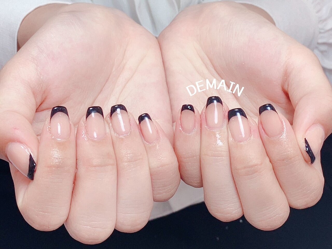 ［07］ネイルチップ フレンチネイル ブラック ミラーフレンチ オーダー 07］ネイルチップ フレンチネイル ブラック ミラーフレンチ オーダー