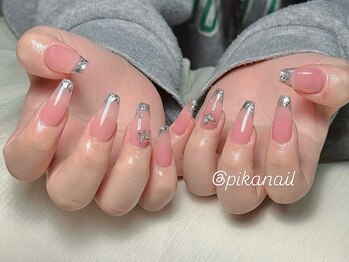 ピカネイル 上野 御徒町(Pika Nail)/ガラスフレンチxピンクx春