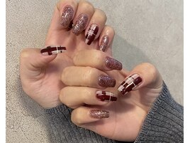 チェック　ボルドー