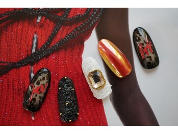 ネイル フライガール(nail FLY GIRL)/個性派ヒョウ柄★赤黒