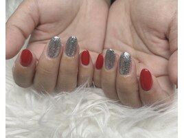 ワンカラー/キラキラネイル/赤