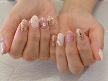 ネイルサロン プルミエール(Premiere)/ピンク&スタッズ