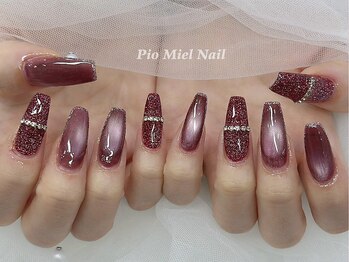ピオミエルネイル 新宿(pio miel nail)/ボルドーマグネット×グリッター