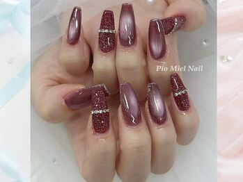 ピオミエルネイル 新宿(pio miel nail)/ボルドーマグネット×グリッター