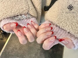 赤×フレンチネイル