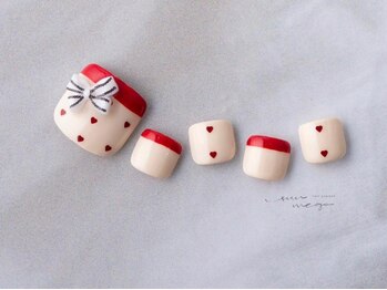 サンミーゴネイル 神戸店(Sunmego Nail)/赤フレンチ×リボン