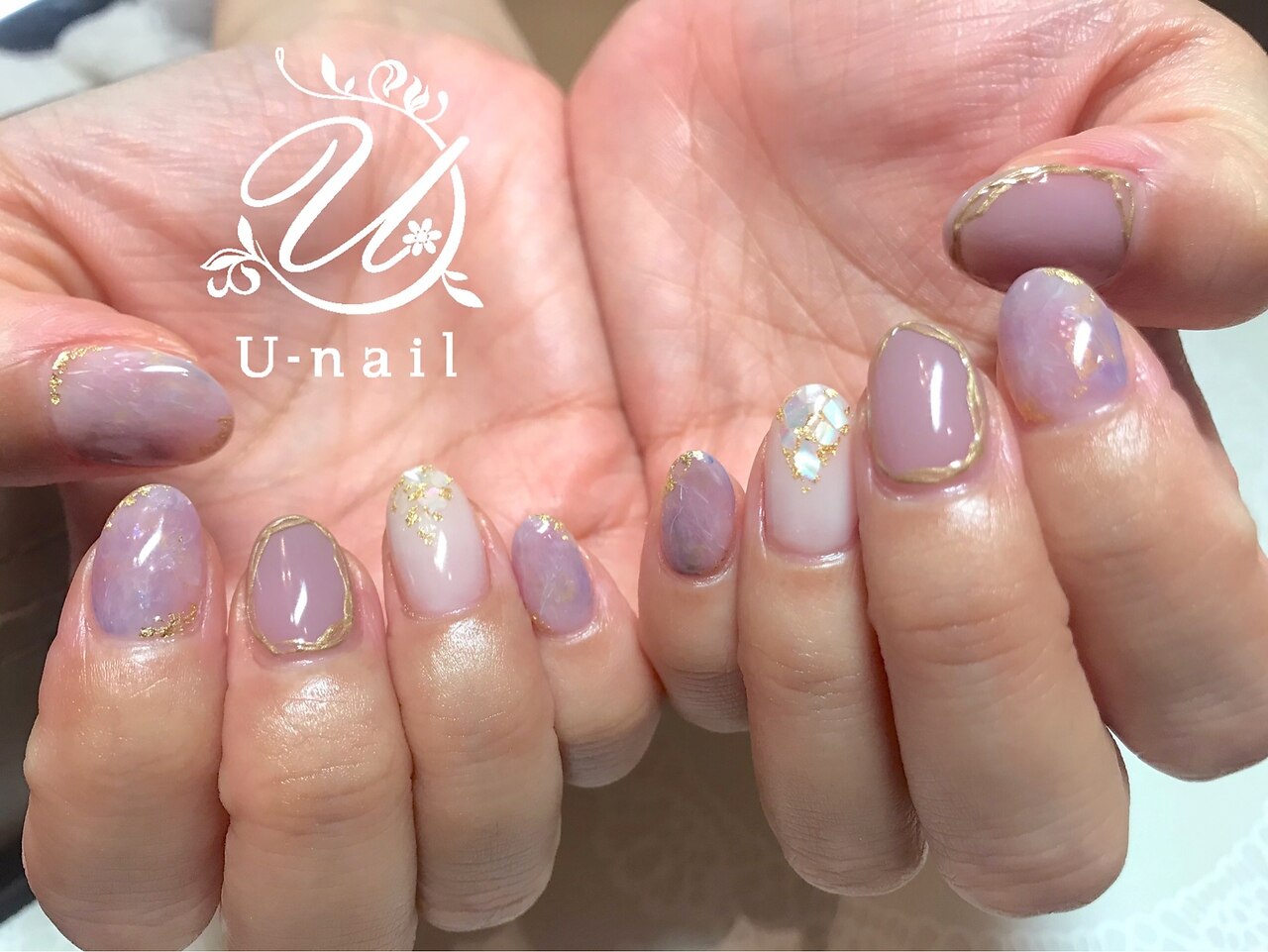No.7】ピンク 大理石 ワンカラー シェルネイル｜ネイルケア