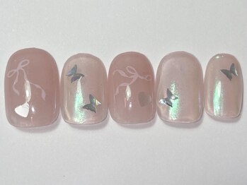ネイルメゾン 渋谷店(NAIL MAISON)/リボン蝶々オーロラ¥6500