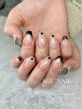 アグ ネイル(AGU NAIL)/黒フレンチ×千鳥ハート