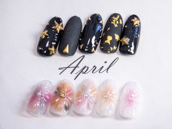 エイプリルプラス(April plus)/スタッズ&フラワーネイル