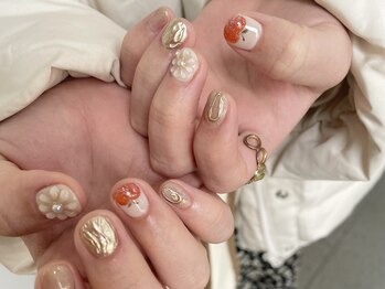 ネイルエルーシェ 立川店(Nail Ercher)/ぷっくりフラワー暖色ver