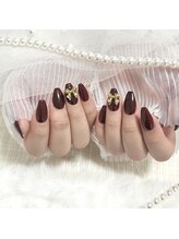 ミニョン(Minyon)/ボルドー×リボンネイル