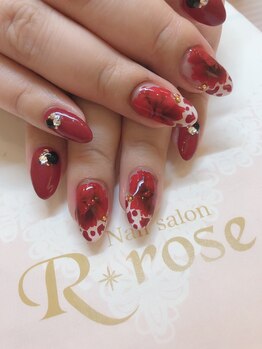 アールローズ(R-rose)/手書きフラワーネイル ￥13750