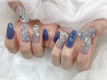 ネイルエルーシェ 立川店(Nail Ercher)/ぷっくりフラワー寒色ver
