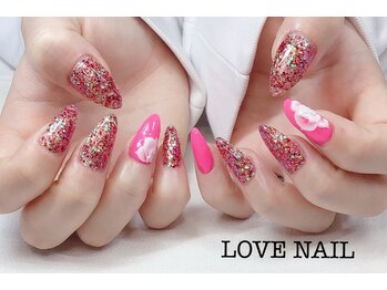 ラブネイル(LOVE NAIL)/ラメ3Dフラワーネイル