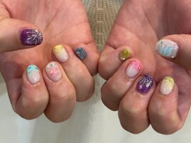 手描きアート夏祭りネイル