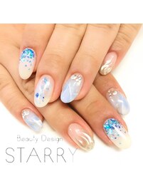 夏ネイル　ブルー　シェル