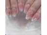 【店長オリジナル】ワンホンチーク+ガラスフレンチネイル