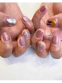 和柄ネイルと立体トナカイ