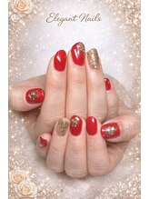 キュービーネイル 自由が丘店(QB Nail)/レッド×ゴールドの魔法