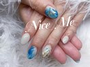 青とミラーのニュアンスネイル