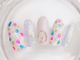 夏色シェルネイル　クリアネイル