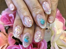 プラハネイル(+HER 美甲)/クリアベース×ターコイズ