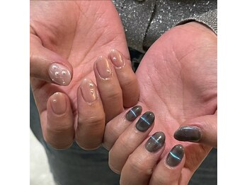 ロカネイルズ(roca nails)/line magnet × pearl design