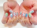 爽やか白×ブルードットネイル♪