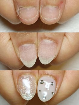 マニエネイル(mani e nail)の写真/【見せたくなる艶爪へ☆美しい健康的な美爪へ】ジェル/カラーをしながら育成も!深爪でも美しいネイルを実現