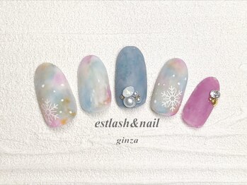 エストラッシュアンドネイル 銀座店(est lash&nail)/カラフル雪の結晶ネイル