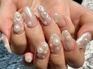 パール×ホワイトミラーネイル
