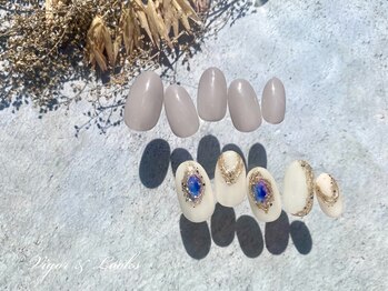 ヴィガー アンド ルックス 白金 目黒(Vigor&Looks)/ちぐはぐネイル 綺麗め 上品