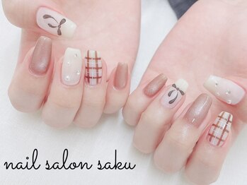 サク(saku)/チェック/手描きリボン/持ち込み