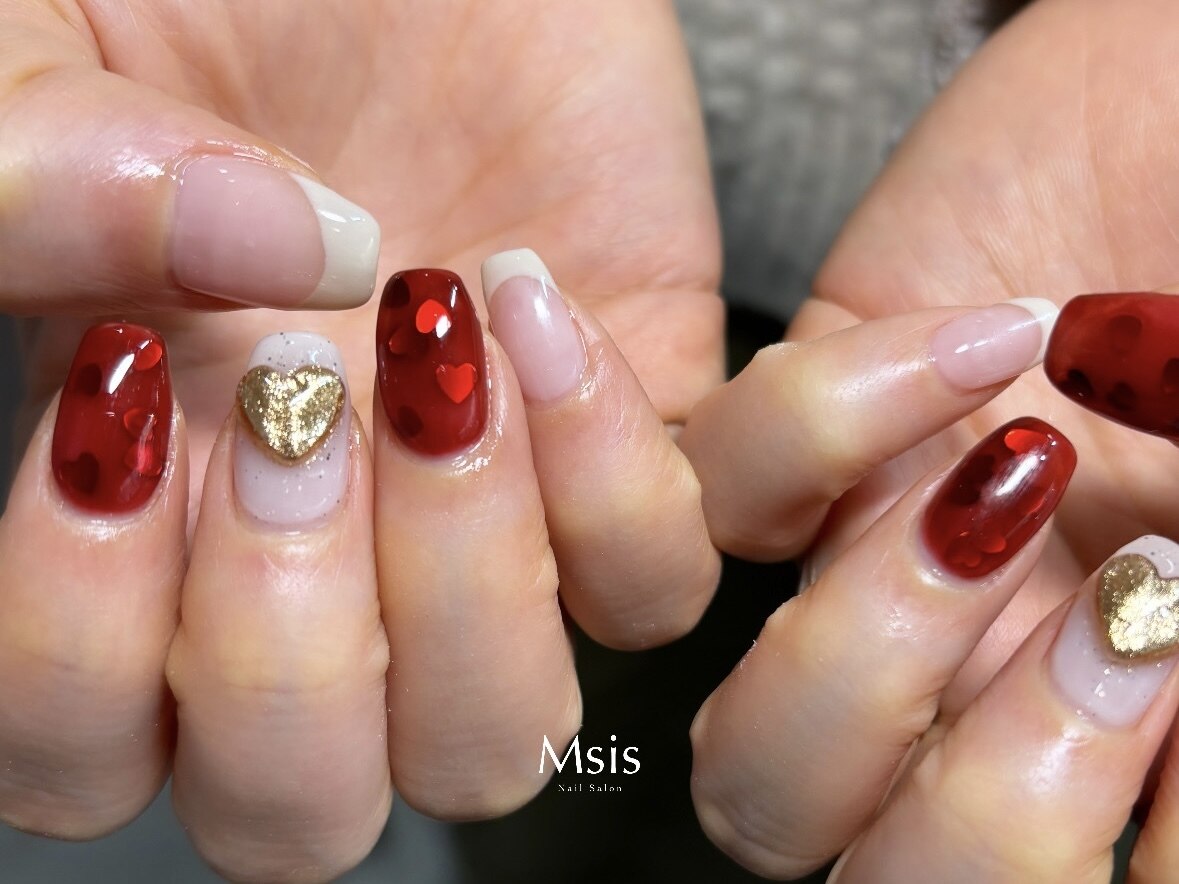 【オーダー】ネイルチップ チェリー ハート ボルドー No.24 Dark Cherry press on nails/ダークチェリー、アメリカン