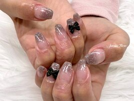 ラメグラデネイル/可愛いリボン