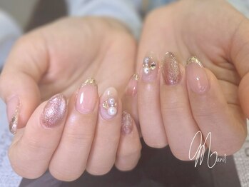 ガラスフレンチ×パールネイル