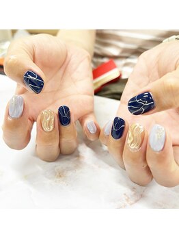 ガレ(Galet)/ネイビー×うねうねミラー！