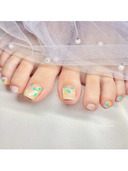 推し色ハート埋め込みネイル♪