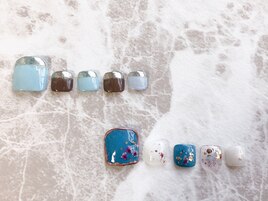 ミラーネイル&押し花ネイル